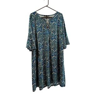 Ellen Weaver Dress Women 2X Blue Mustard Paisley Drape Three Quarter Sleeve